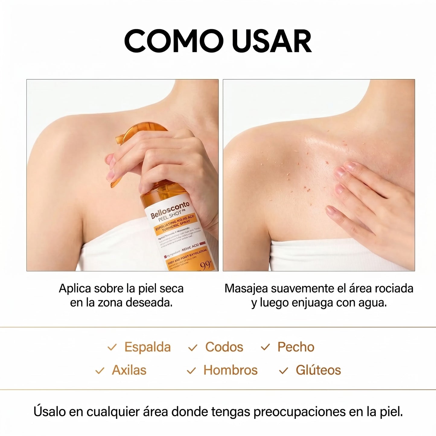 Spray Corporal Esfoliante com Ácido Kójico e Cúrcuma - GOLDEN PEEL™